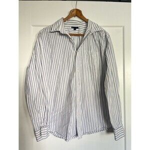 GAP Cotton Poplin Oxford Button-Down Shirt White w/ Blue Pinstripes - Size L